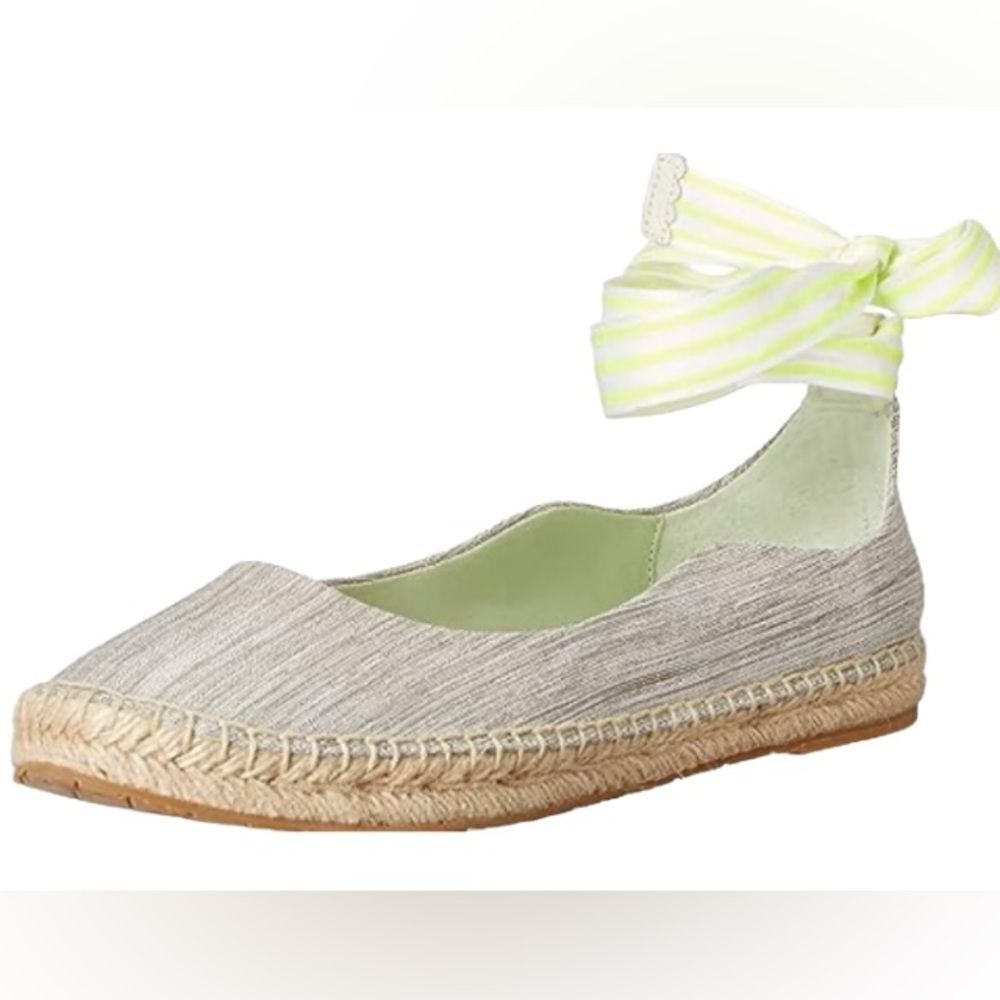 Zac Zac Espadrille‎ Womens Size 5.5 Gray Green Slip On Ballet Flat With Ribbon